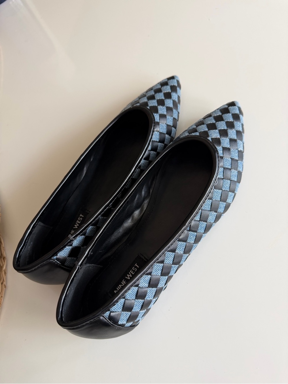 Nine West Blue & Black Woven Pointed Flats with Checker Weave